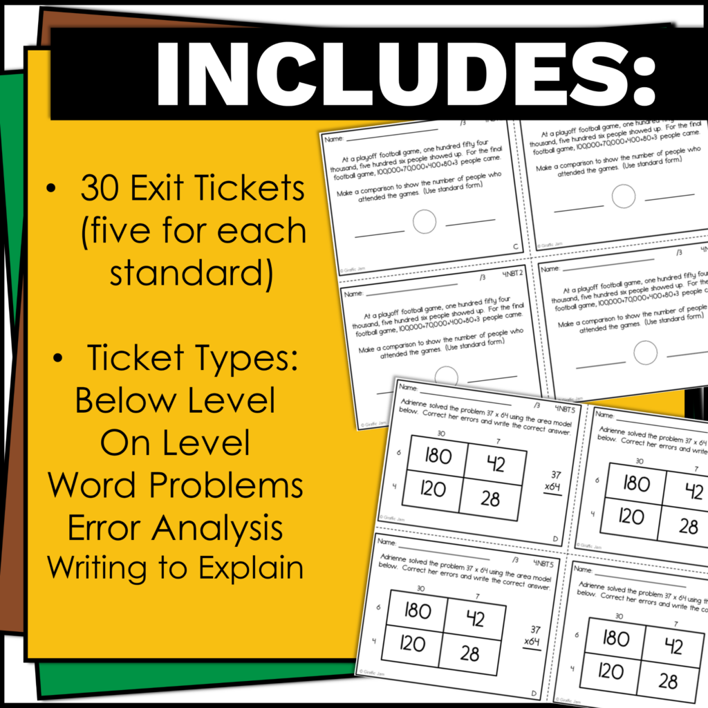 4th Grade NBT Exit Tickets 4th Grade Math Exit Slips Place Value ...
