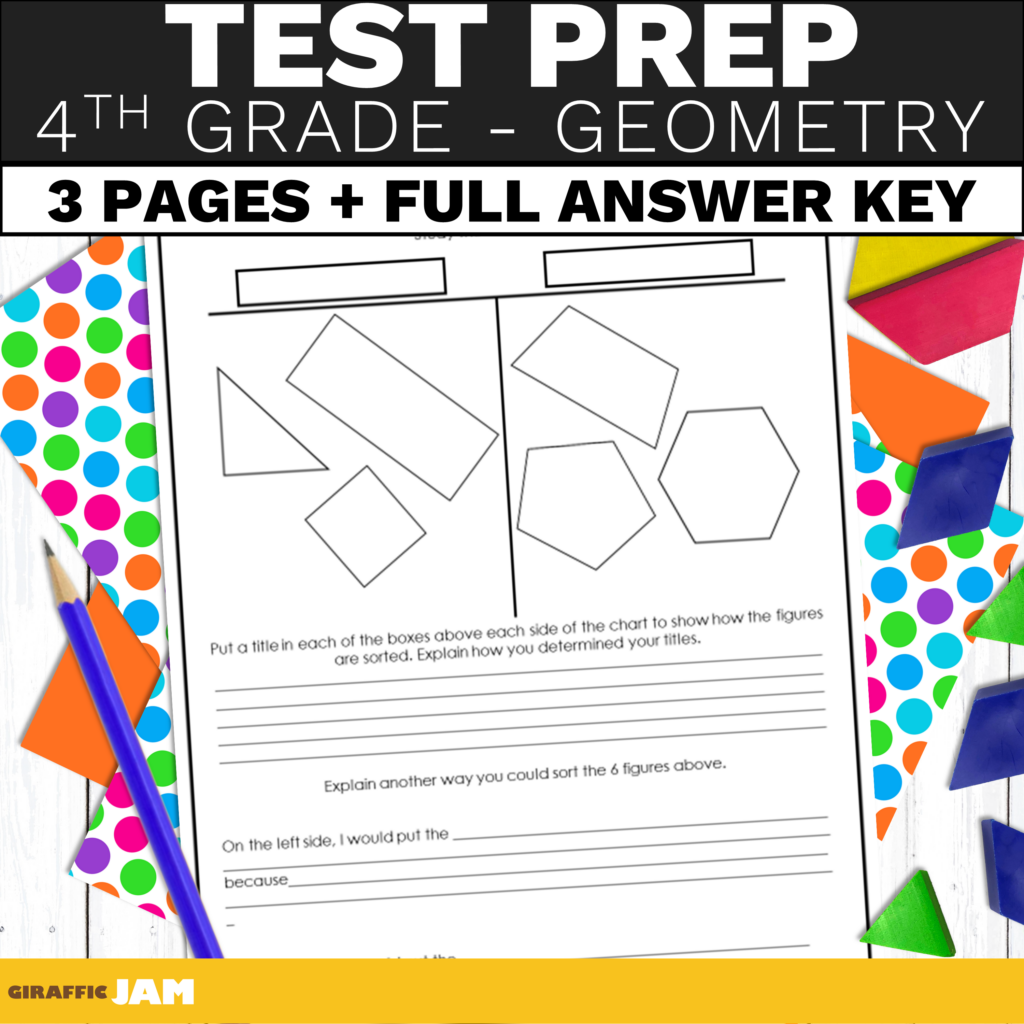 4th Grade Math Test Prep Geometry Review with Math Tasks for End of ...