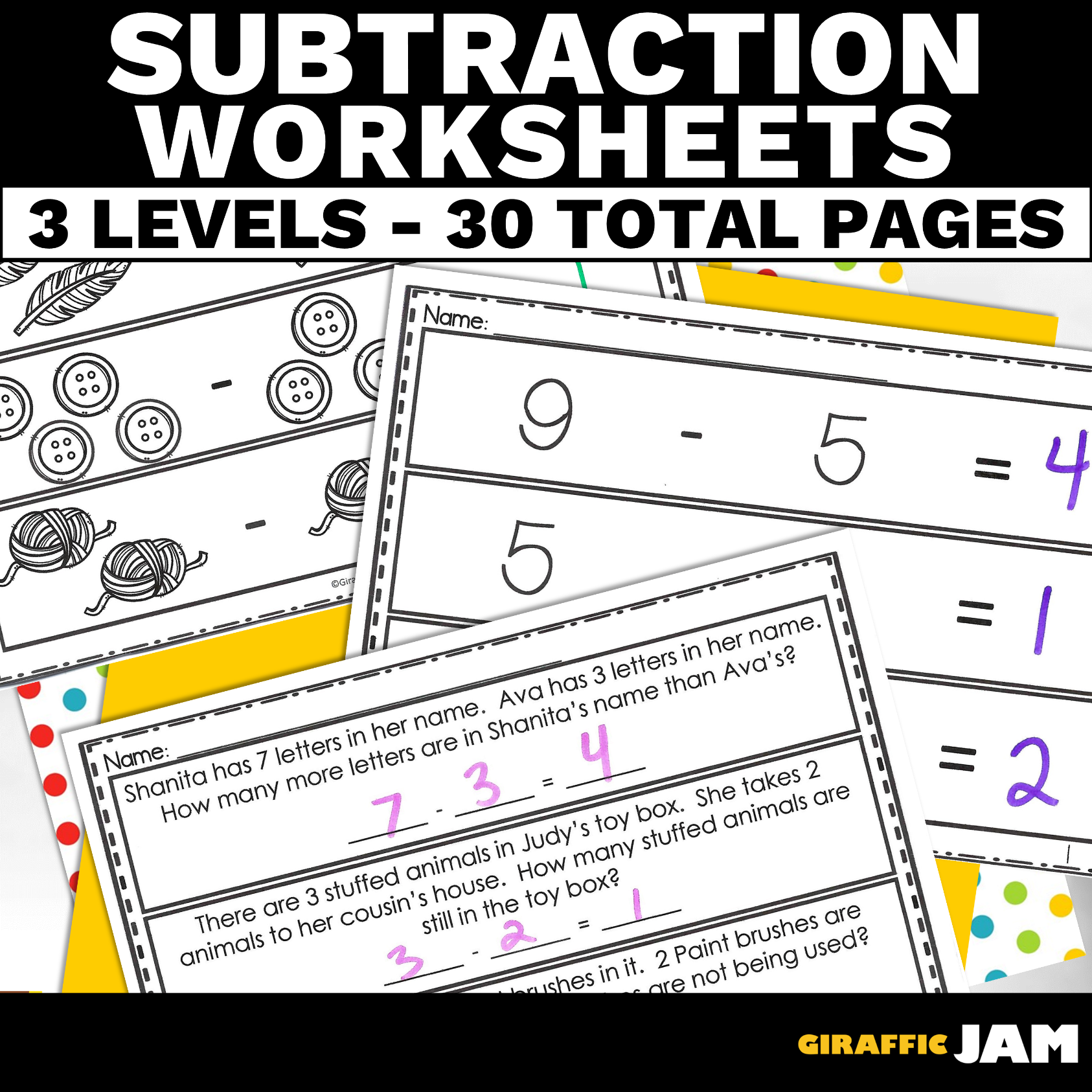 Subtraction to 10 Worksheets Differentiated Word Problems and Equations ...