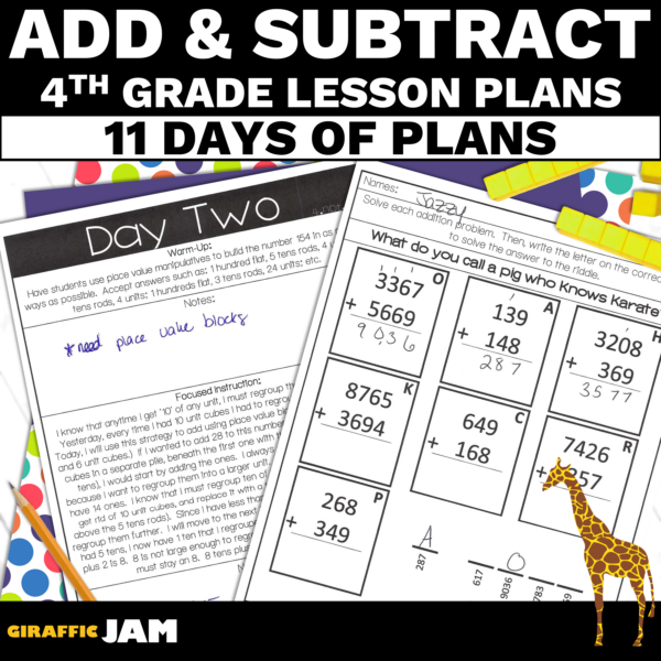 4th Grade Math Addition and Subtraction Lesson Plans for Standard Algorithm