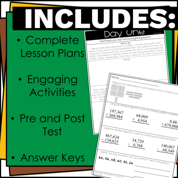 4th Grade Math Addition and Subtraction Lesson Plans for Standard Algorithm - Image 2