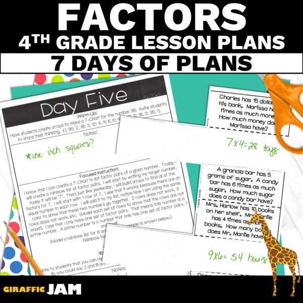 4th Grade Math Finding Factor Pairs Lesson Plans for Multiplication Unit