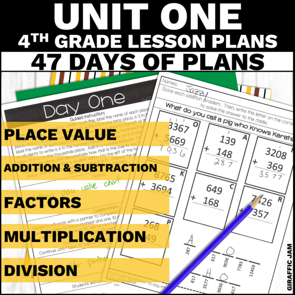 4th Grade Math Lesson Plans Bundle for 4th Grade Place Value Unit