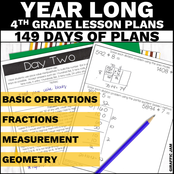 4th Grade Math Lesson Plans Bundle for Entire Year of Fourth Grade