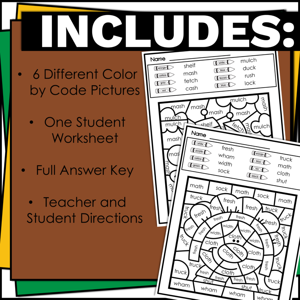 Fall Color by Code for Digraph Words Digraph Activity for Fall Centers ...
