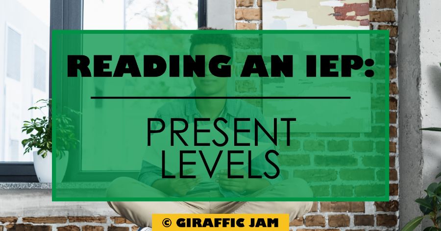 Child reading with green overlay and black text that reads 'reading an IEP present levels"